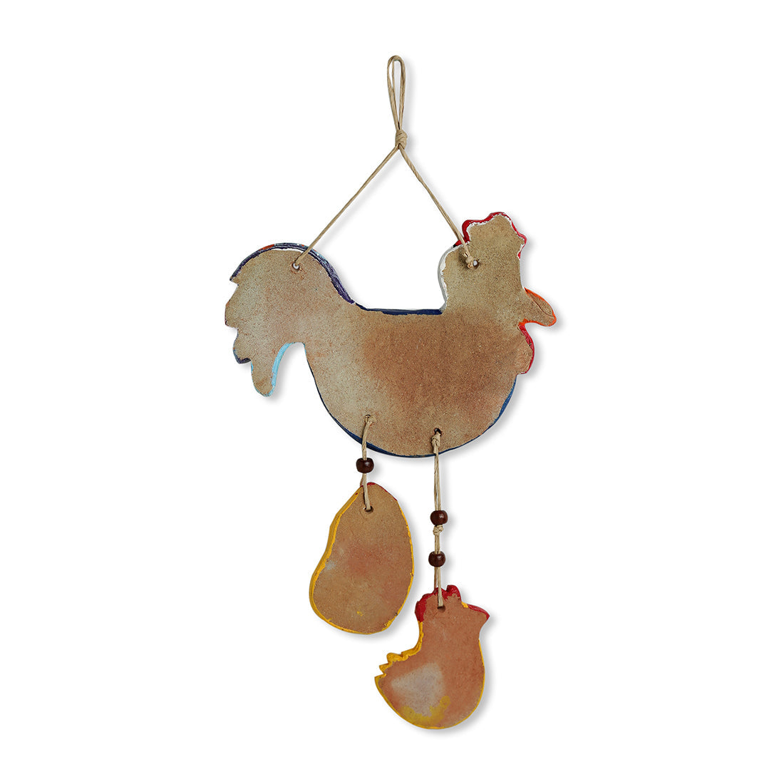 'Rooster & Chicks'  Handmade & Handpainted Terracotta Decorative Wall Hanging
