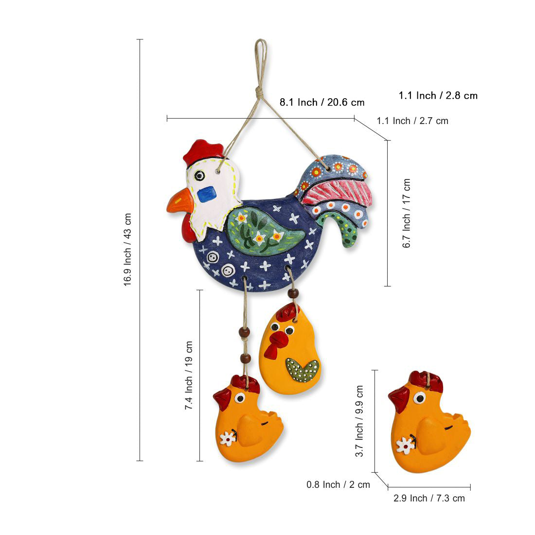 'Rooster & Chicks'  Handmade & Handpainted Terracotta Decorative Wall Hanging