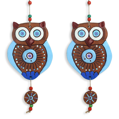 'Wise Owls' Handmade & Handpainted Terracotta Decorative Wall Hangings (Set of 2)