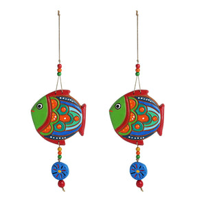 'The Fish Twins' Handmade & Handpainted Terracotta Decorative Wall Hangings (Set of 2)