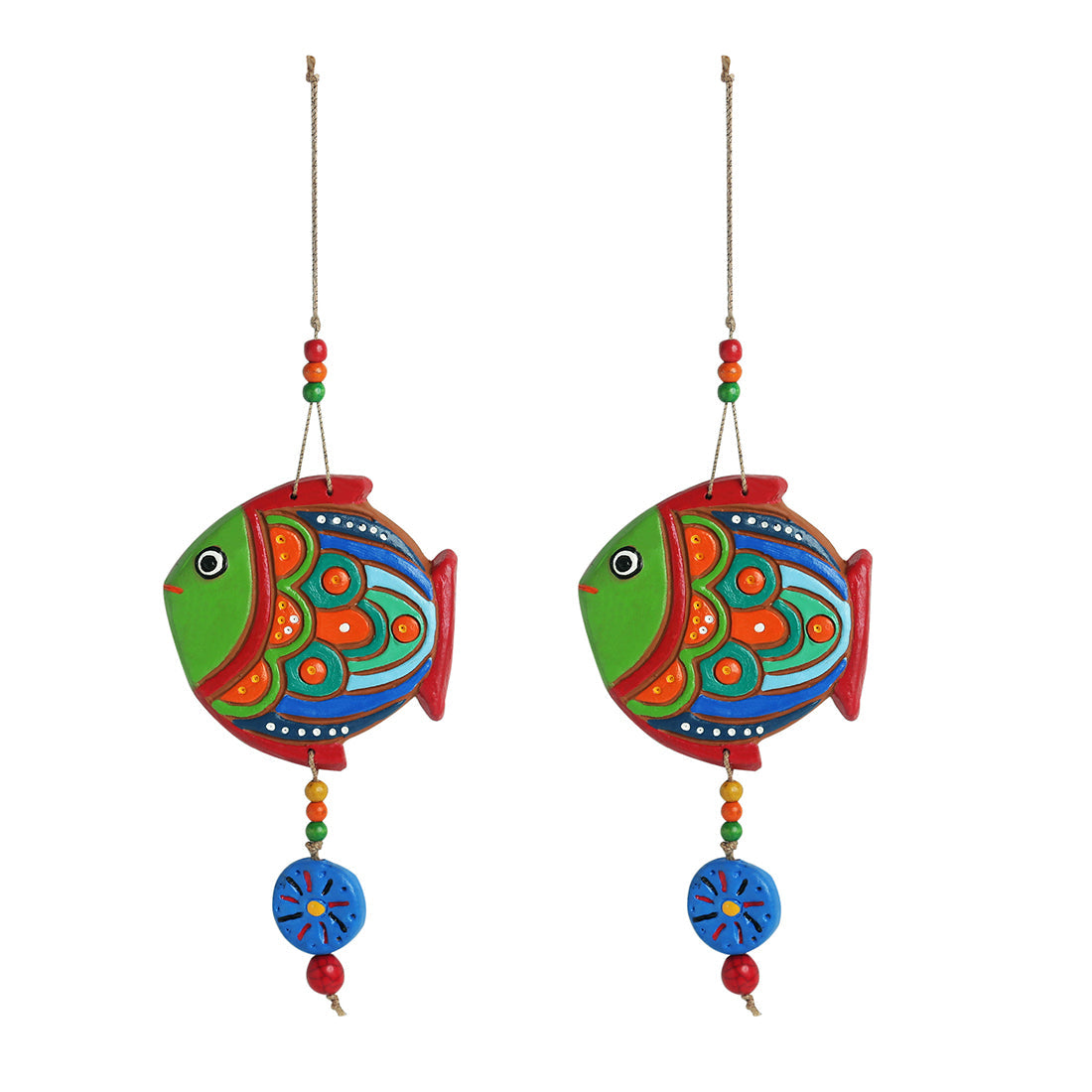 'The Fish Twins' Handmade & Handpainted Terracotta Decorative Wall Hangings (Set of 2)
