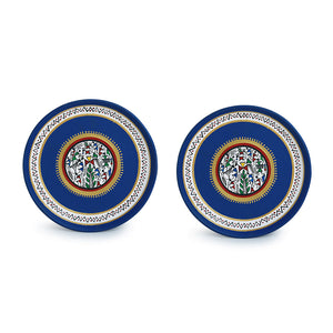 'The Warli Tales' Hand Painted Terracotta Wall Plates Wall Décor (8 inch, Set of 2, Blue)
