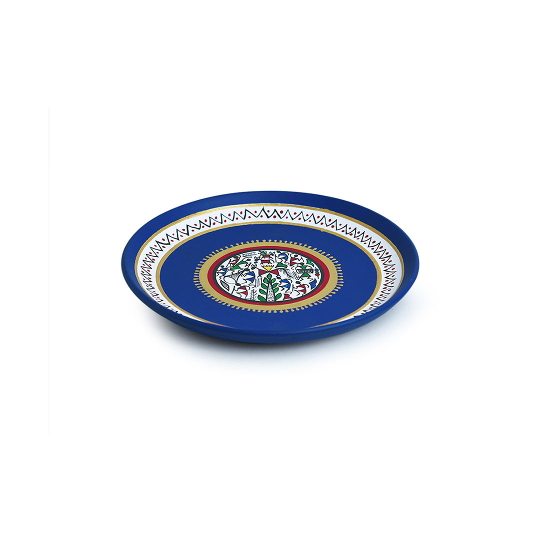 'The Warli Tales' Hand Painted Terracotta Wall Plates Wall Décor (8 inch, Set of 2, Blue)