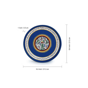 'The Warli Tales' Hand Painted Terracotta Wall Plates Wall Décor (8 inch, Set of 2, Blue)