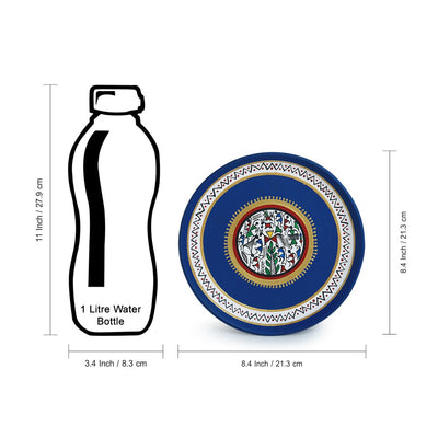 'The Warli Tales' Hand Painted Terracotta Wall Plates Wall Décor (8 inch, Set of 2, Blue)