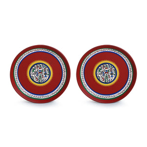'The Warli Tales' Hand Painted Terracotta Wall Plates Wall Décor (8 inch, Set of 2, Red)