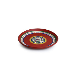 'The Warli Tales' Hand Painted Terracotta Wall Plates Wall Décor (8 inch, Set of 2, Red)