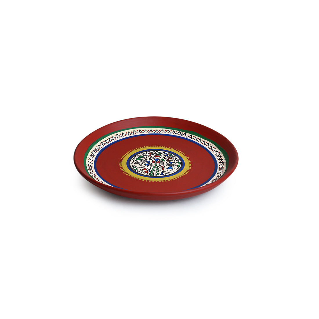 'The Warli Tales' Hand Painted Terracotta Wall Plates Wall Décor (8 inch, Set of 2, Red)