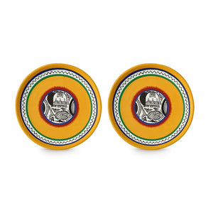'The Madhubani Tales' Hand Painted Terracotta Wall Plates Wall Décor (8 inch, Set of 2, Yellow)