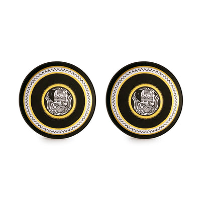 'The Madhubani Tales' Hand Painted Terracotta Wall Plates Wall Décor (8 inch, Set of 2, Black)