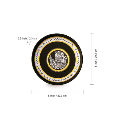 'The Madhubani Tales' Hand Painted Terracotta Wall Plates Wall Décor (8 inch, Set of 2, Black)