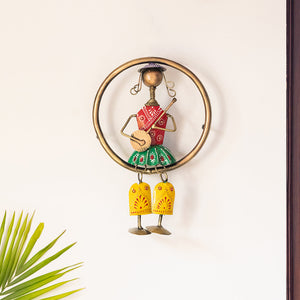 'Rajasthani Veena Artist' Handmade & Handpainted Wall Décor Hanging In Iron