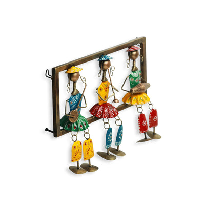 'Rajasthani Tribal Musicians' Handmade & Handpainted Wall Hanging In Iron