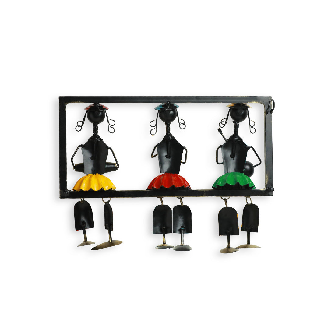 'Rajasthani Tribal Musicians' Handmade & Handpainted Wall Hanging In Iron