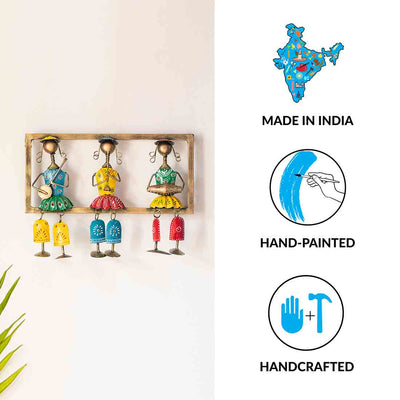 'Rajasthani Tribal Musicians' Handmade & Handpainted Wall Hanging In Iron