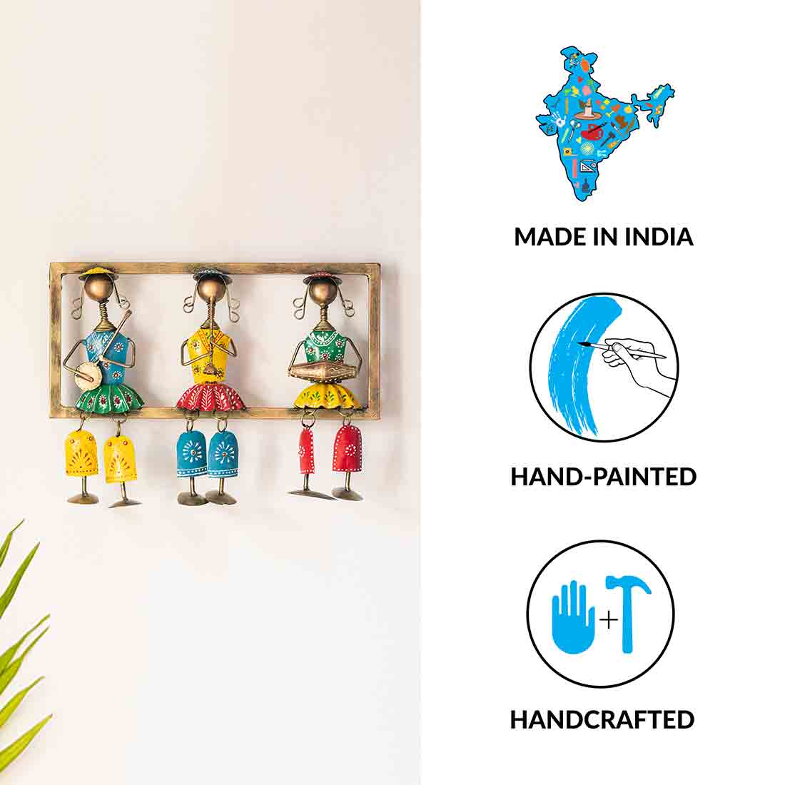 'Rajasthani Tribal Musicians' Handmade & Handpainted Wall Hanging In Iron