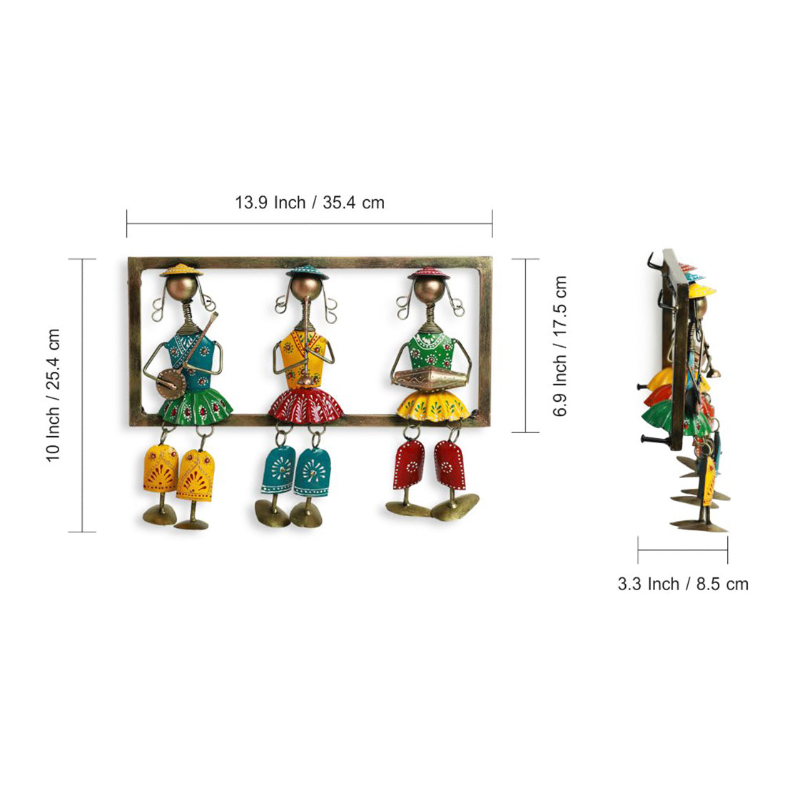 'Rajasthani Tribal Musicians' Handmade & Handpainted Wall Hanging In Iron