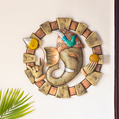 'Glories of Ganesha' Handmade & Handpainted Wall Hanging In Iron