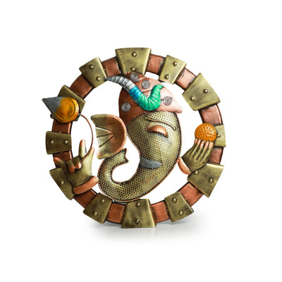 'Glories of Ganesha' Handmade & Handpainted Wall Hanging In Iron