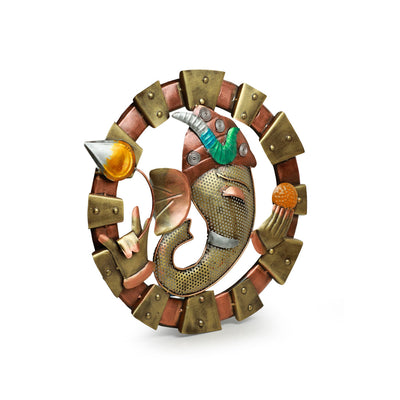 'Glories of Ganesha' Handmade & Handpainted Wall Hanging In Iron