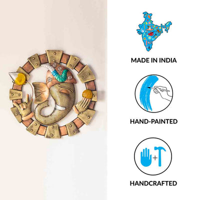 'Glories of Ganesha' Handmade & Handpainted Wall Hanging In Iron