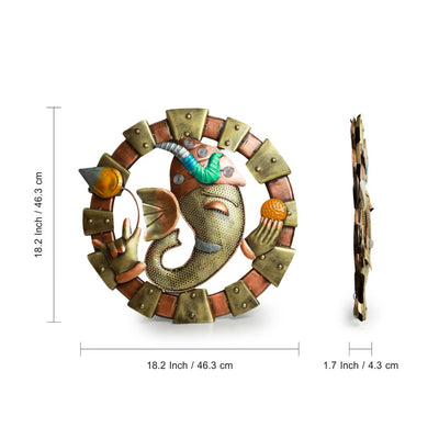 'Glories of Ganesha' Handmade & Handpainted Wall Hanging In Iron