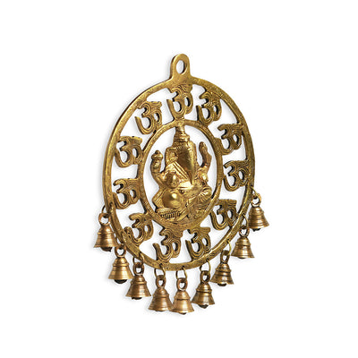 'Mahaganpati' Hand-Etched Wall Décor Hanging with Bells In Brass (9 Bells)
