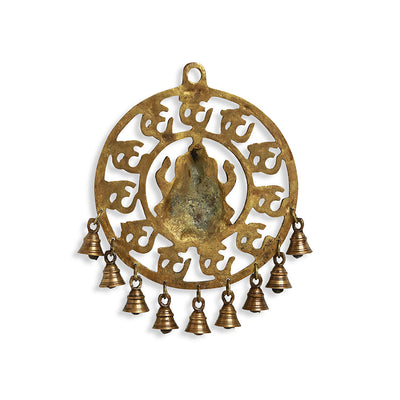 'Mahaganpati' Hand-Etched Wall Décor Hanging with Bells In Brass (9 Bells)