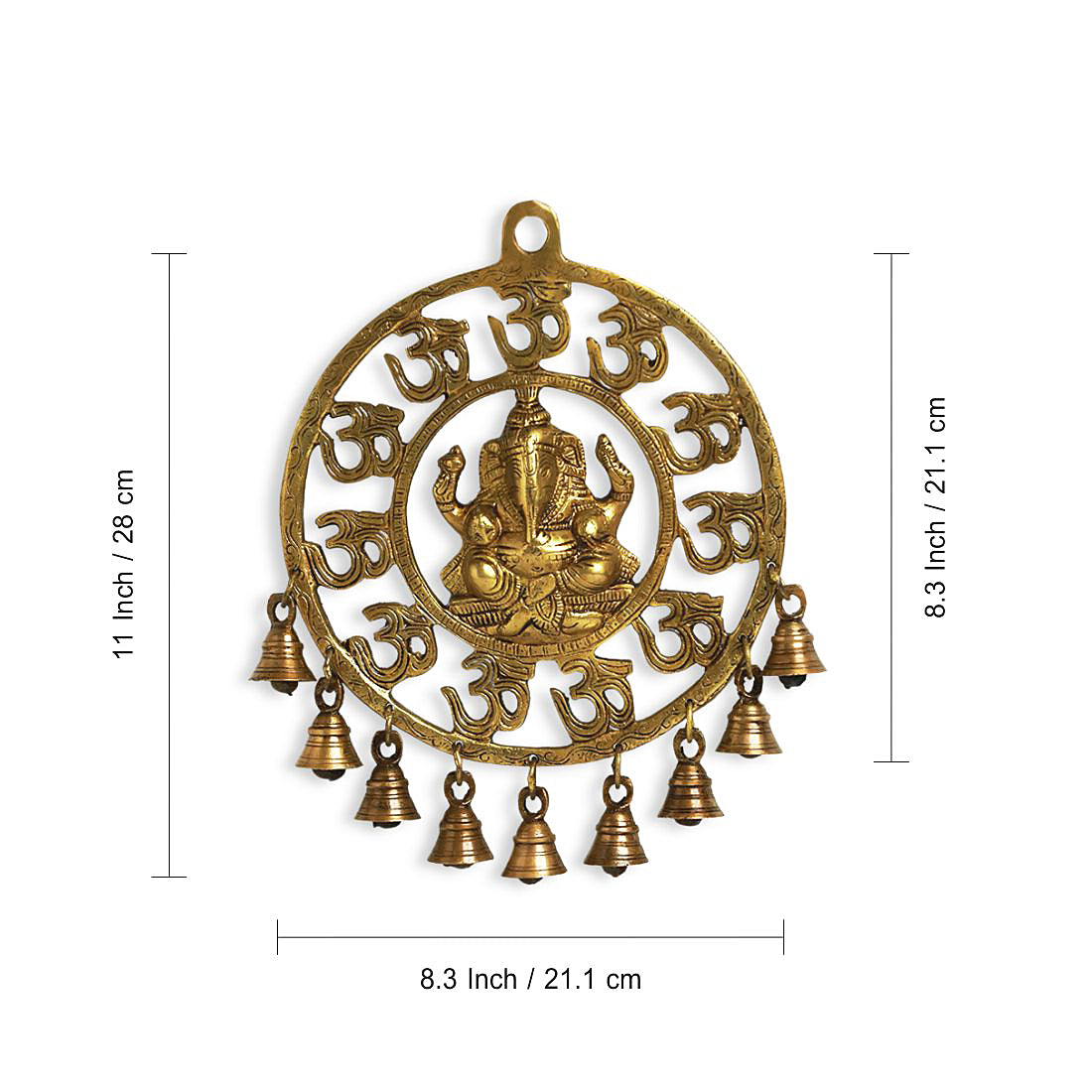 'Mahaganpati' Hand-Etched Wall Décor Hanging with Bells In Brass (9 Bells)