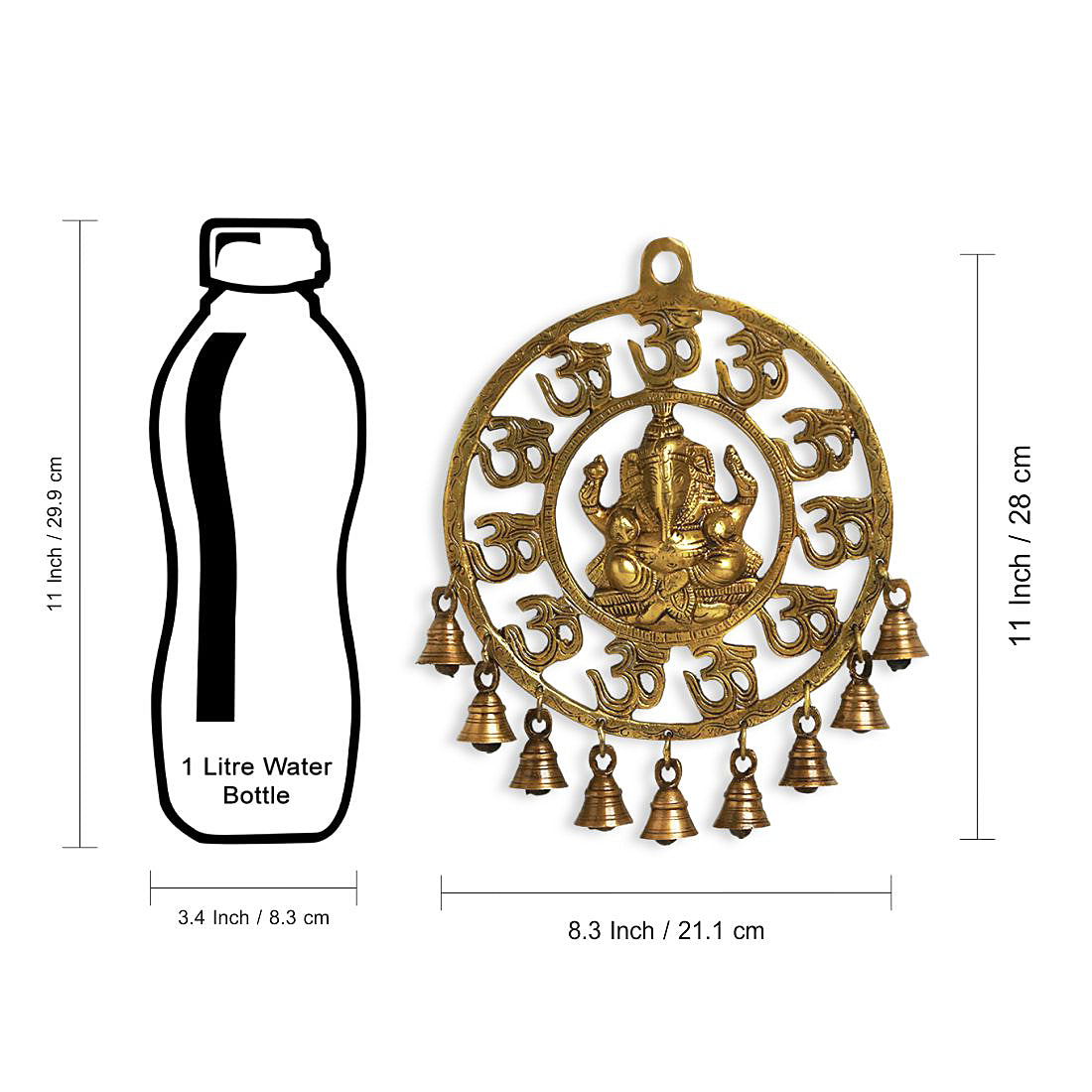 'Mahaganpati' Hand-Etched Wall Décor Hanging with Bells In Brass (9 Bells)