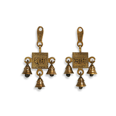 'Shubh Labh Pair' Hand-Etched Wall Décor Hanging Set In Brass