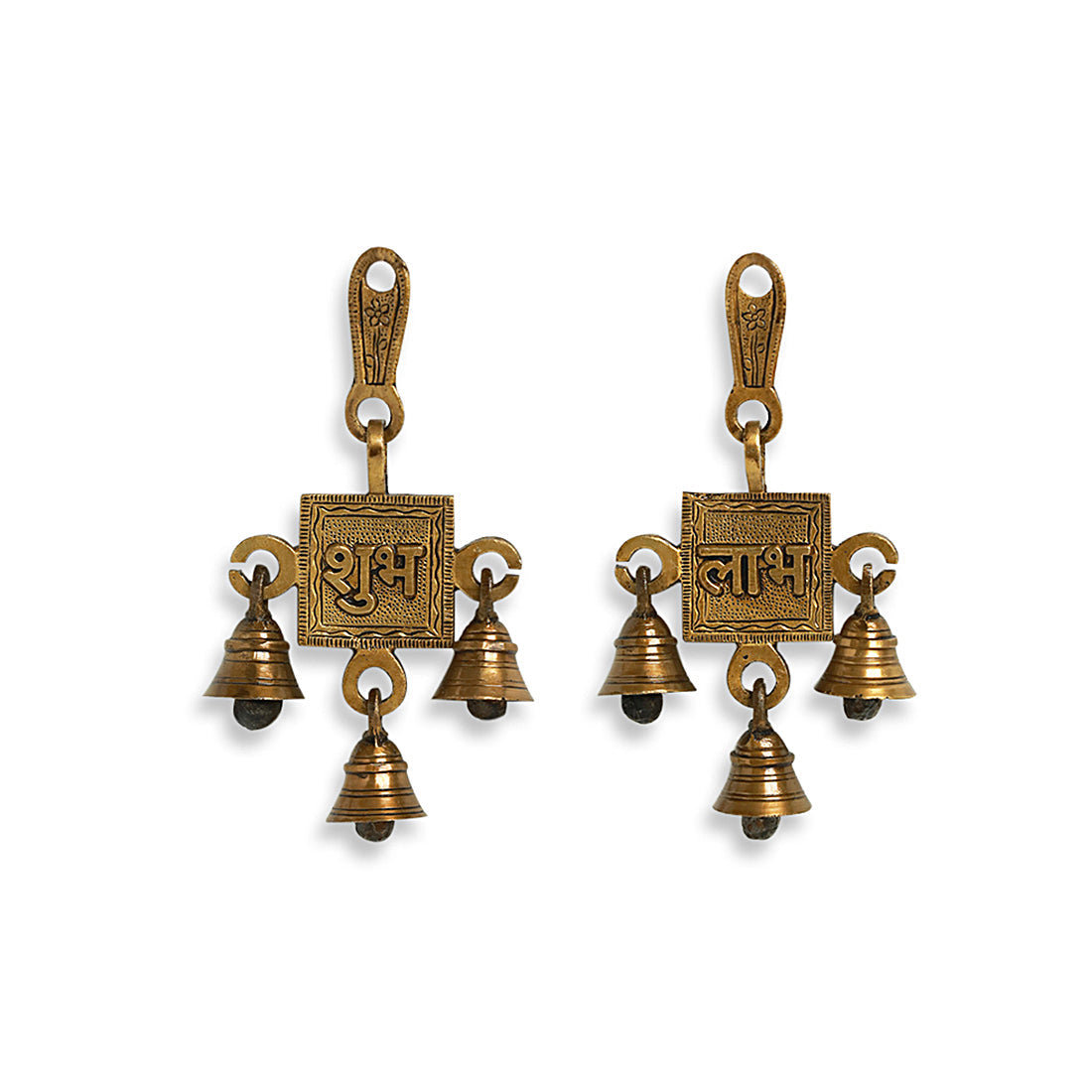 'Shubh Labh Pair' Hand-Etched Wall Décor Hanging Set In Brass