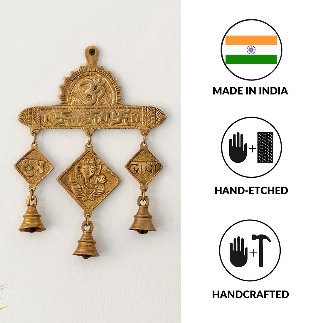 'Shubh Labh Ganesha' Wall Décor Brass Wall Hanging (Hand-Etched, 0.4 Kg)