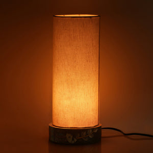 'The Brownie Elephant' Madhubani Handpainted Round Table Lamp In Mango Wood