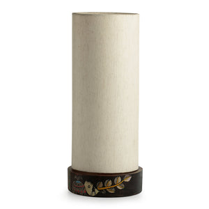 'The Brownie Elephant' Madhubani Handpainted Round Table Lamp In Mango Wood