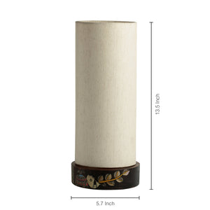 'The Brownie Elephant' Madhubani Handpainted Round Table Lamp In Mango Wood