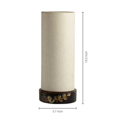 'The Brownie Elephant' Madhubani Handpainted Round Table Lamp In Mango Wood