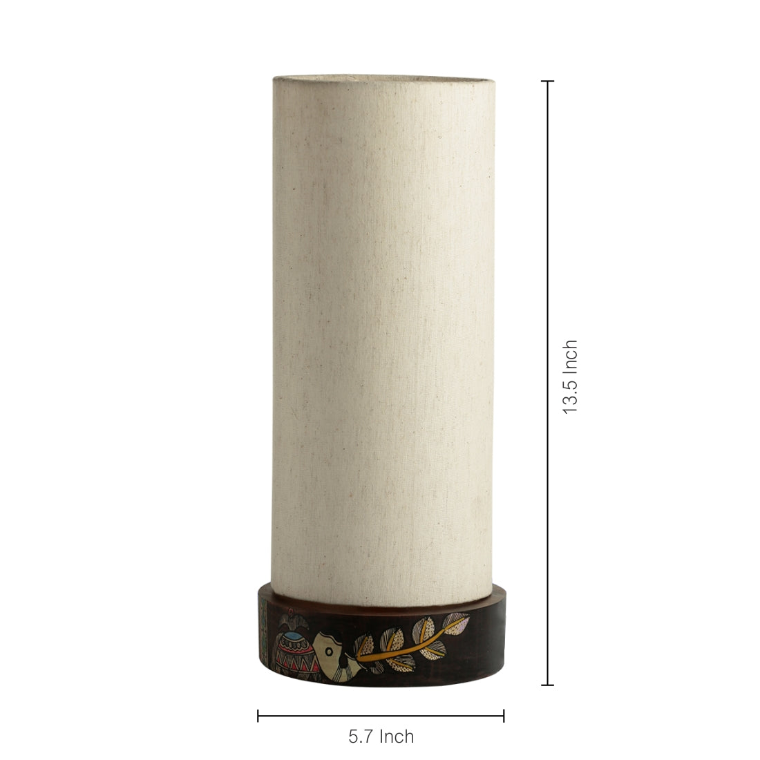 'The Brownie Elephant' Madhubani Handpainted Round Table Lamp In Mango Wood