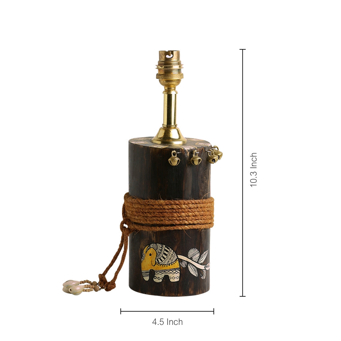 'The Jute-Shade Log' Madhubani Handpainted Table Lamp In Wood