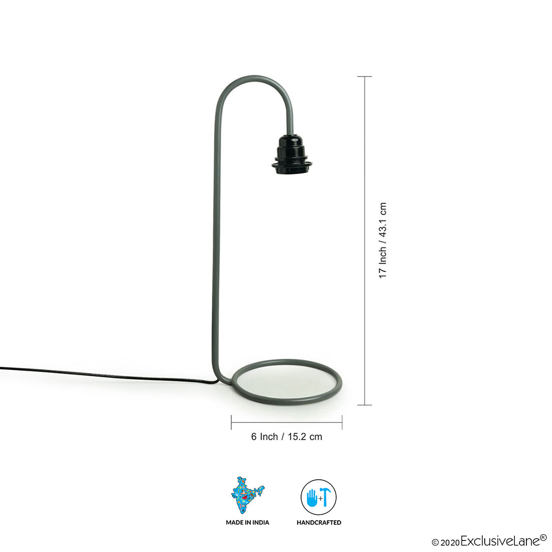 'White Coiled' Handcrafted Arched Table Lamp In Iron (17 Inch)
