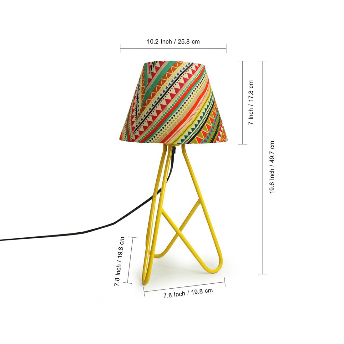 'Many Hued Triangles' Handcrafted Tripod Table Lamp In Iron (17 Inch)