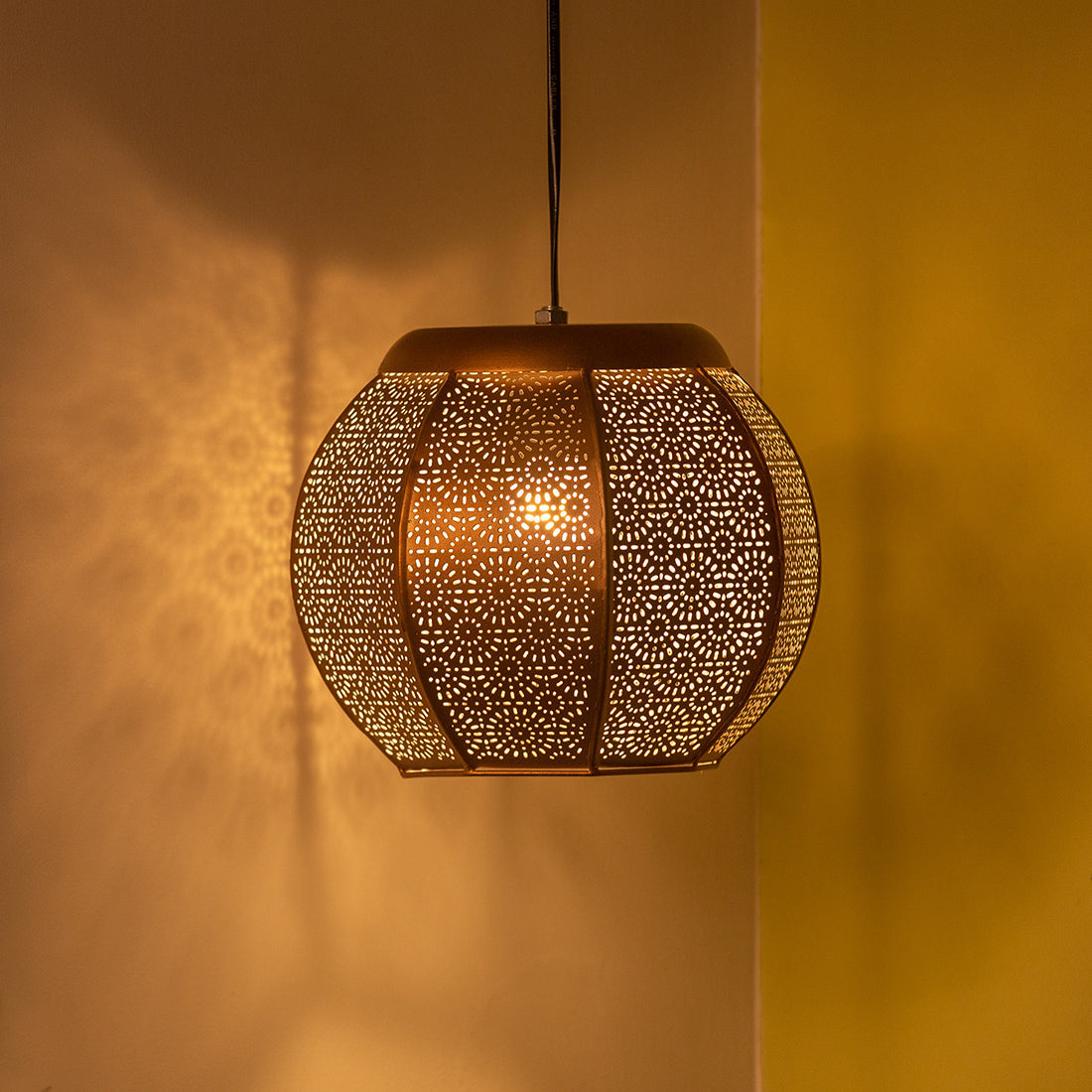 'Morrocan Treasure' Hand-etched Pendant Lamp In Iron (8 Inch, Matte Finish)
