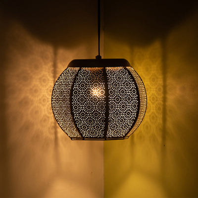 'Morrocan Treasure' Hand-etched Pendant Lamp In Iron (8 Inch, Matte Finish)