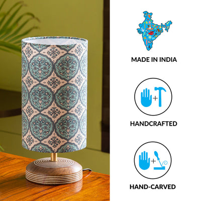 'Paisley-Carved' Table Lamp In Mango Wood (14 Inch)