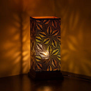 'Leafy Plants' Hand Etched Table Lamp In Iron & Mango Wood (12 Inch)