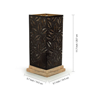 'Leafy Plants' Hand Etched Table Lamp In Iron & Mango Wood (12 Inch)