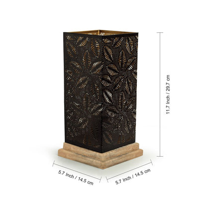 'Leafy Plants' Hand Etched Table Lamp In Iron & Mango Wood (12 Inch)