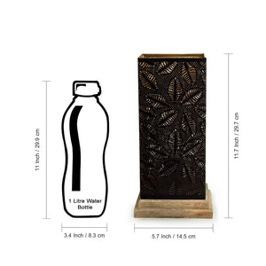 'Leafy Plants' Hand Etched Table Lamp In Iron & Mango Wood (12 Inch)