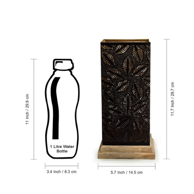 'Leafy Plants' Hand Etched Table Lamp In Iron & Mango Wood (12 Inch)