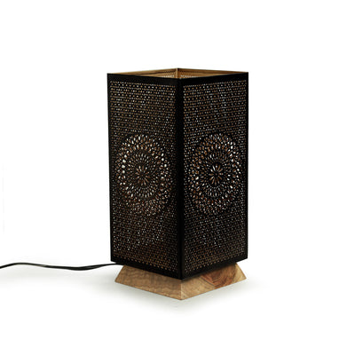'Mandala Star' Hand Etched Table Lamp In Iron & Mango Wood (11 Inch)